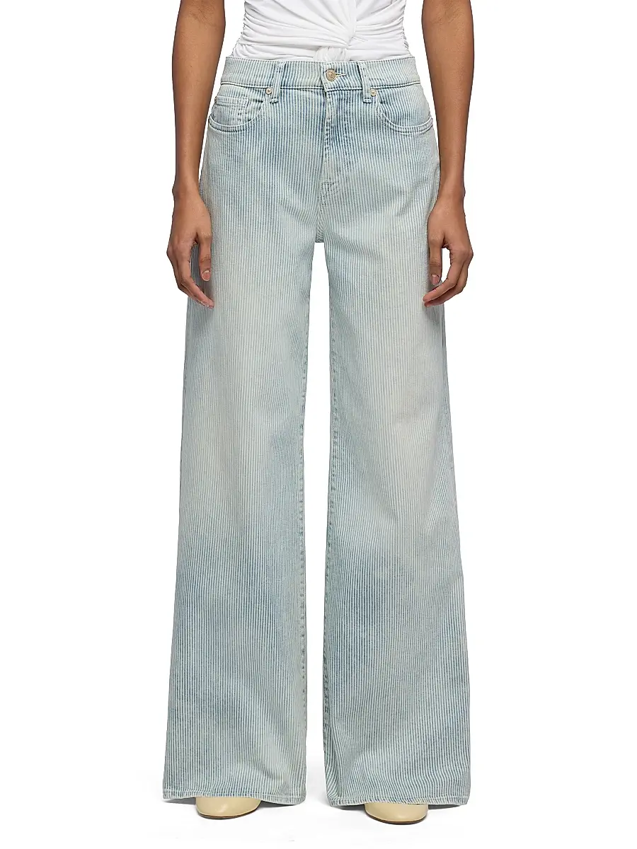7 For All Mankind Women's Lotta Pinstripe Mid-Rise Wide-Leg Jeans | Thumbnail 3