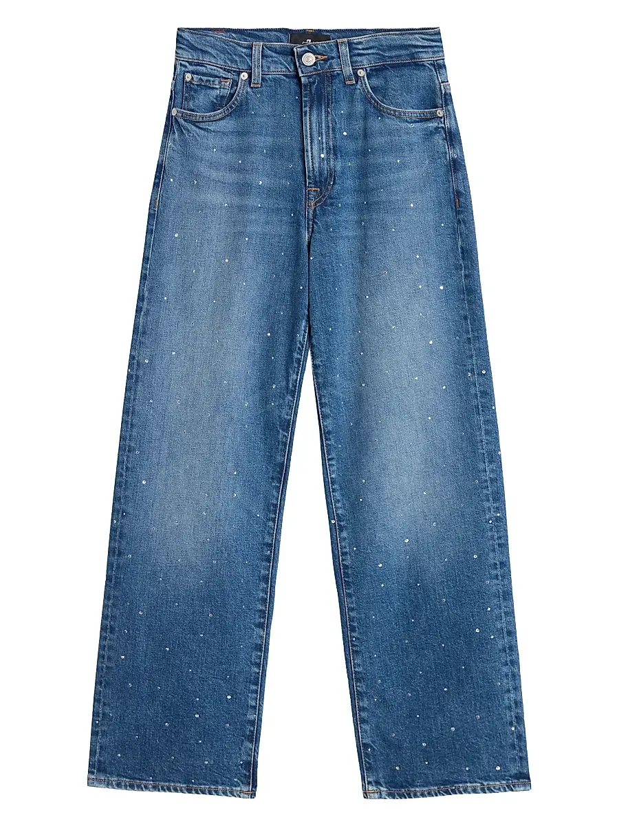 7 For All Mankind Women's Stovepipe Embellished Wide-Leg Jeans - Blue Shine - Size 32 | Image 1 7 For All Mankind Women's Stovepipe Embellished Wide-Leg Jeans - Blue Shine - Size 32 | Image 1