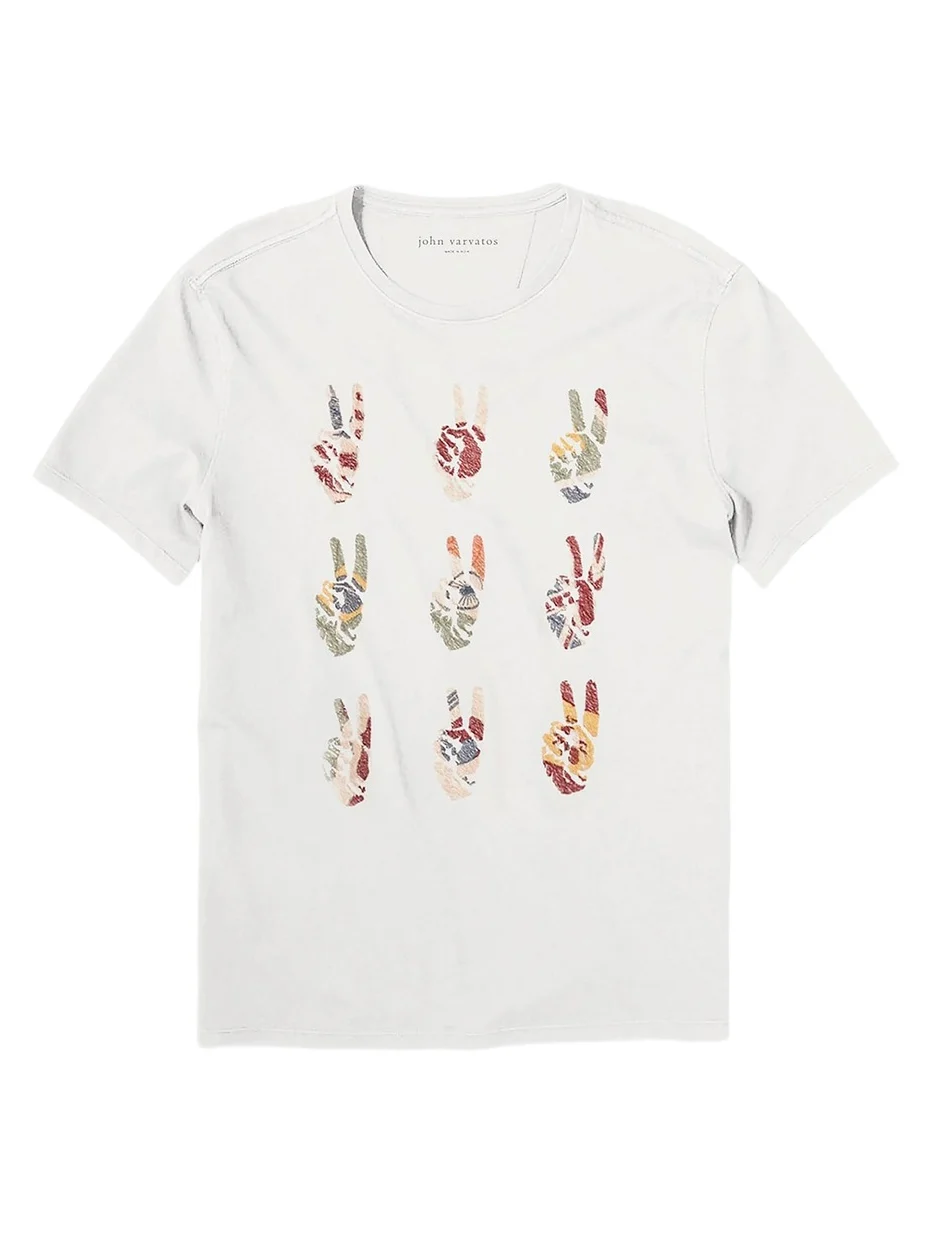 John Varvatos Star U. S.A. Men's Multi Peace Hand Crewneck T-Shirt John Varvatos Star U. S.A. Men's Multi Peace Hand Crewneck T-Shirt