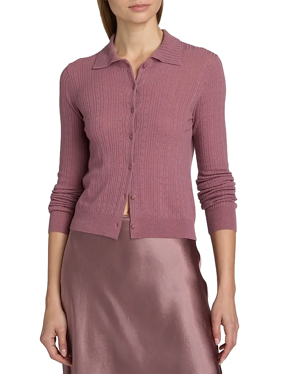 Vince Women's Pointelle Wool Cardigan | Thumbnail 3 Vince Women's Pointelle Wool Cardigan | Thumbnail 3