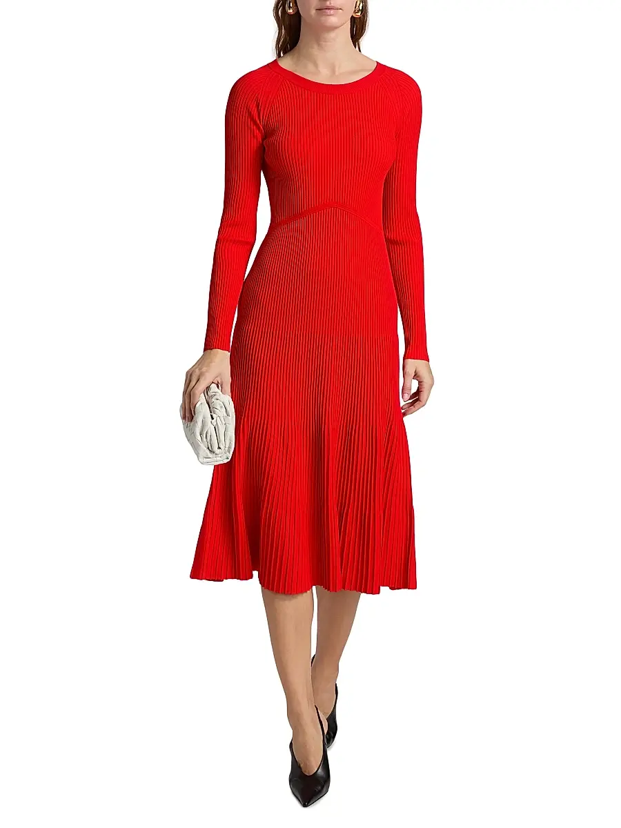 Elie Tahari Women's The Delaney Ribbed Midi-Dress - Red Bliss - Size XS | Thumbnail 2 Elie Tahari Women's The Delaney Ribbed Midi-Dress - Red Bliss - Size XS | Thumbnail 2