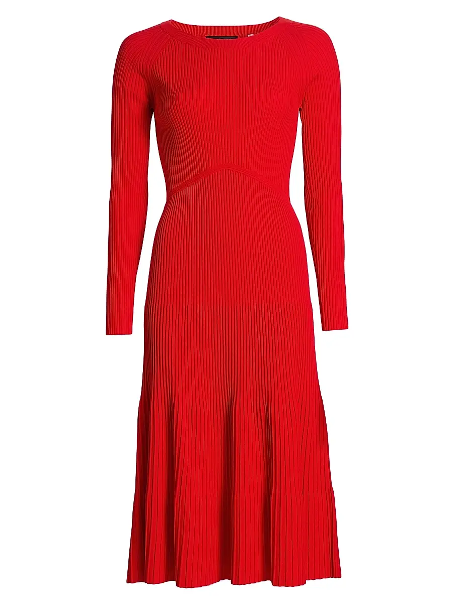 Elie Tahari Women's The Delaney Ribbed Midi-Dress - Red Bliss - Size XS | Image 1 Elie Tahari Women's The Delaney Ribbed Midi-Dress - Red Bliss - Size XS | Image 1