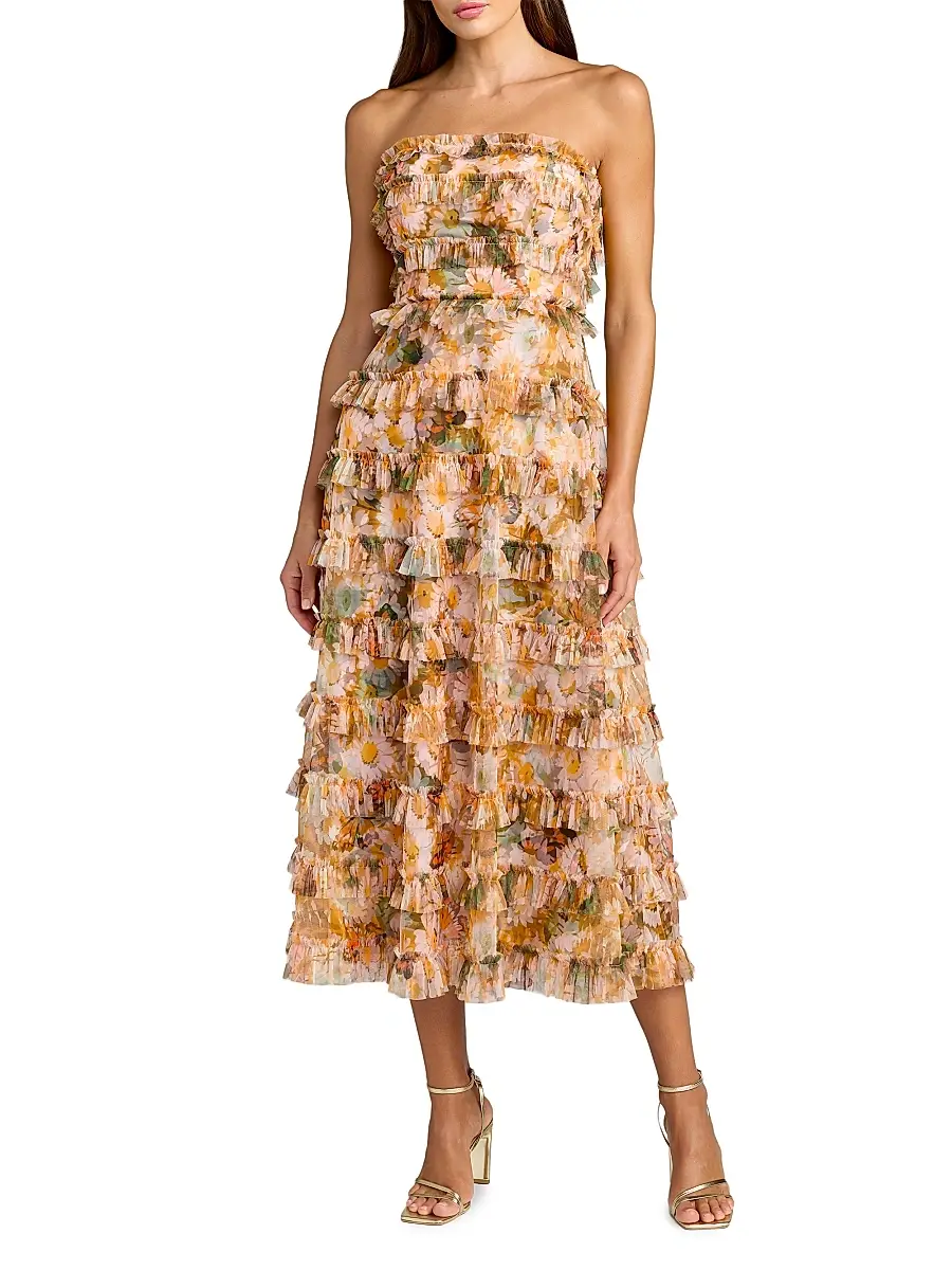 Mac Duggal Women's Ruffled Strapless Maxi Dress - Gold Multi - Size 14 | Image 1 Mac Duggal Women's Ruffled Strapless Maxi Dress - Gold Multi - Size 14 | Image 1