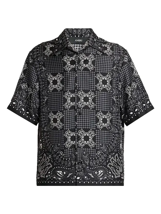 AMIRI Men's Printed Logo Monogram Silk Shirt