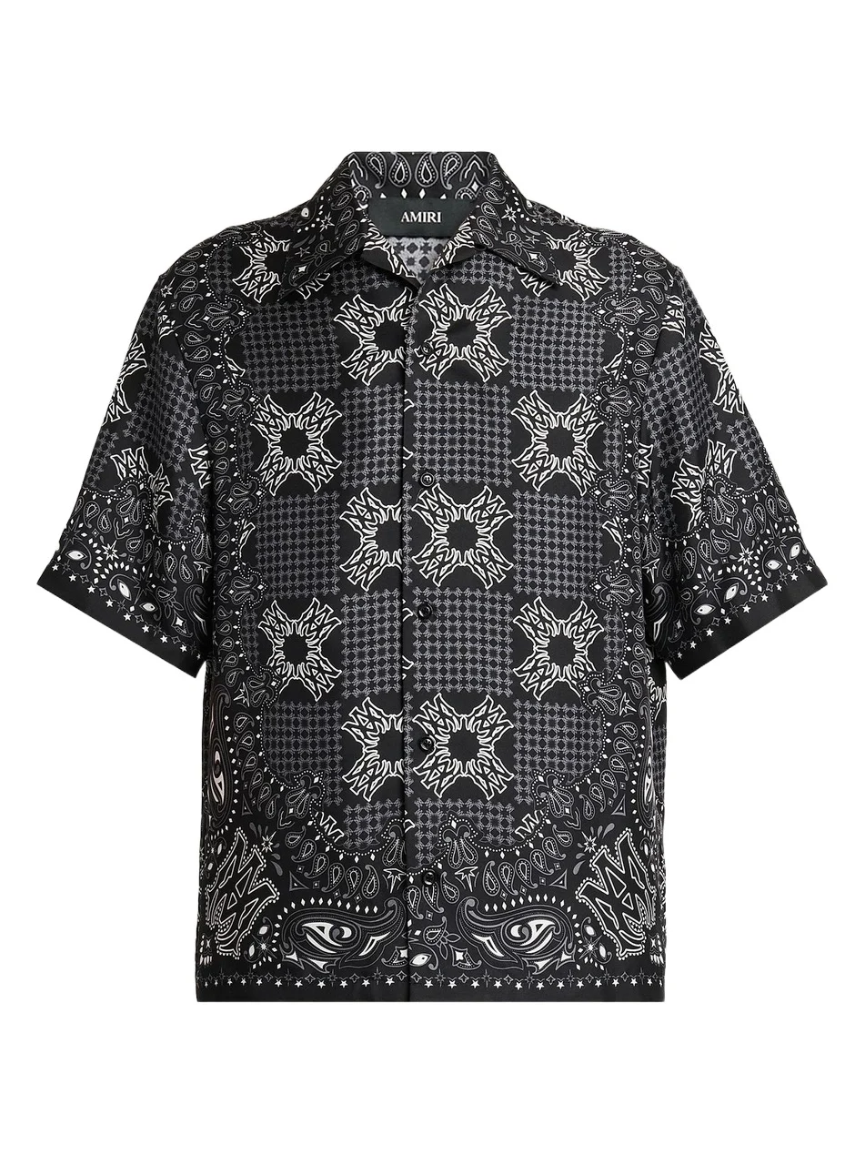Men's Printed Logo Monogram Silk Shirt Men's Printed Logo Monogram Silk Shirt