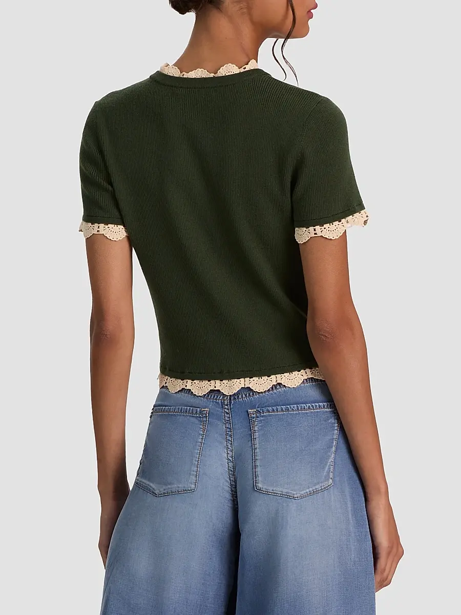 Alice + Olivia Women's Ciara Contrast Lace-Trim Cardigan | Thumbnail 3