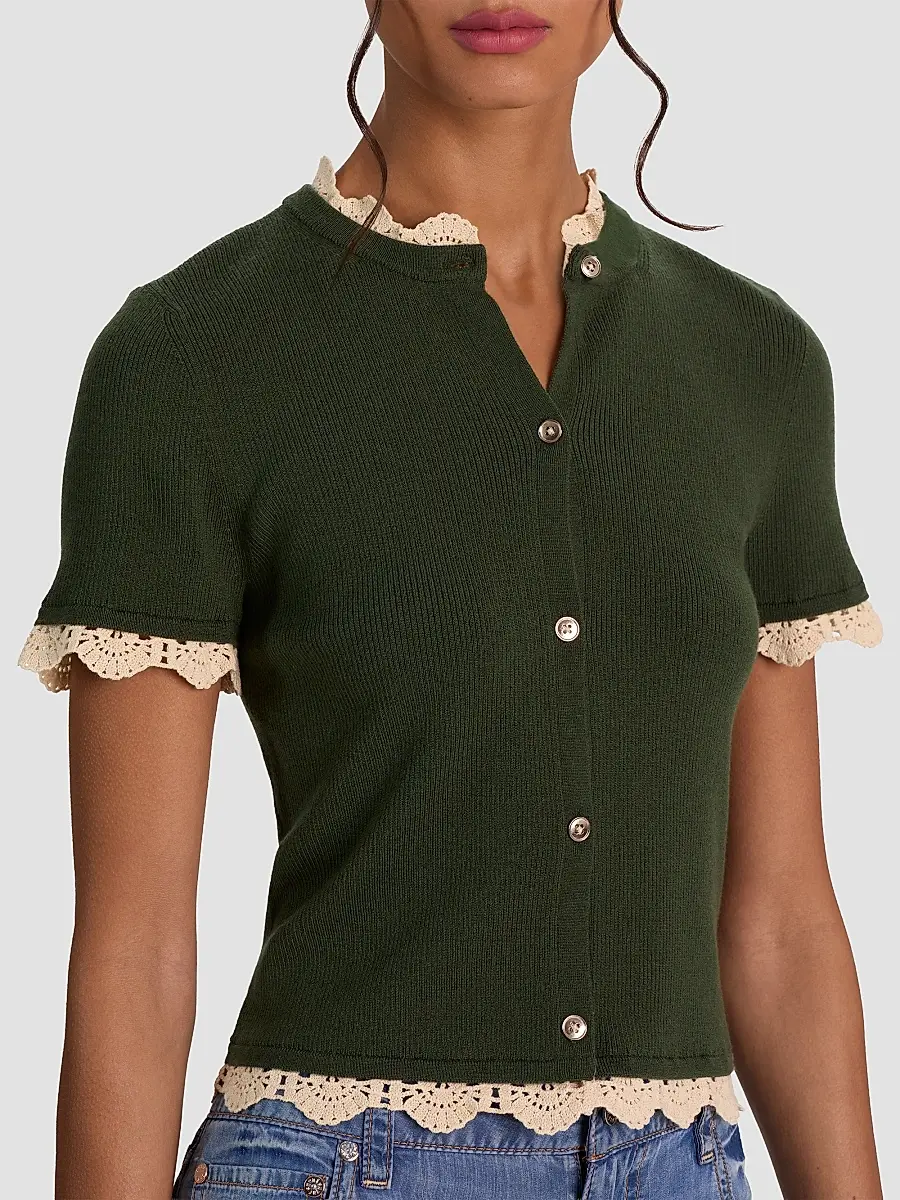 Alice + Olivia Women's Ciara Contrast Lace-Trim Cardigan | Thumbnail 5