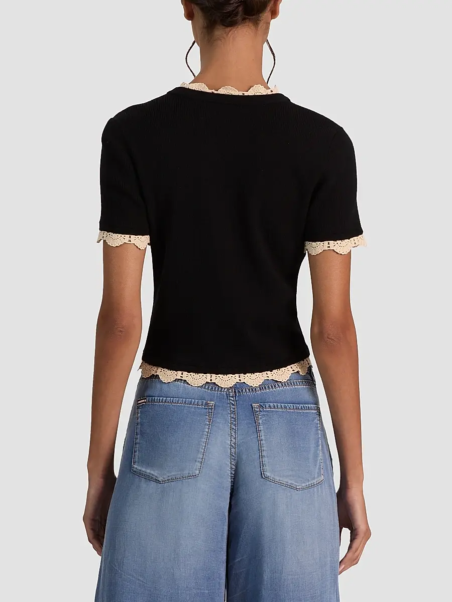 Alice + Olivia Women's Ciara Contrast Lace-Trim Cardigan | Thumbnail 3