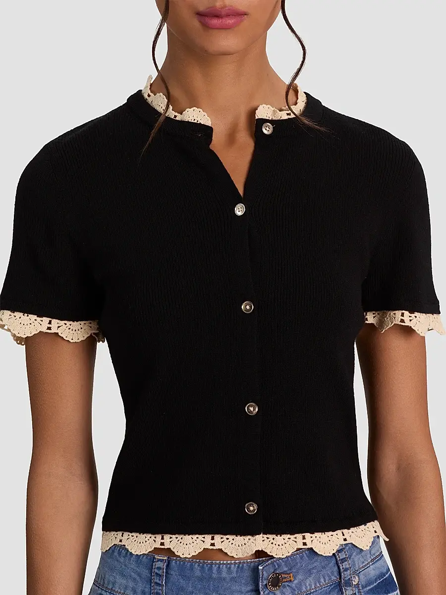 Alice + Olivia Women's Ciara Contrast Lace-Trim Cardigan | Thumbnail 5