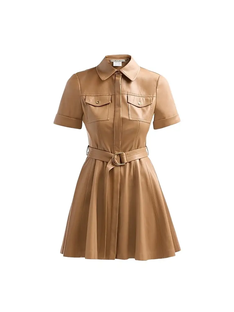 Alice + Olivia Women's Lucy Faux Leather Belted Mini Shirtdress | Image 1 Alice + Olivia Women's Lucy Faux Leather Belted Mini Shirtdress | Image 1