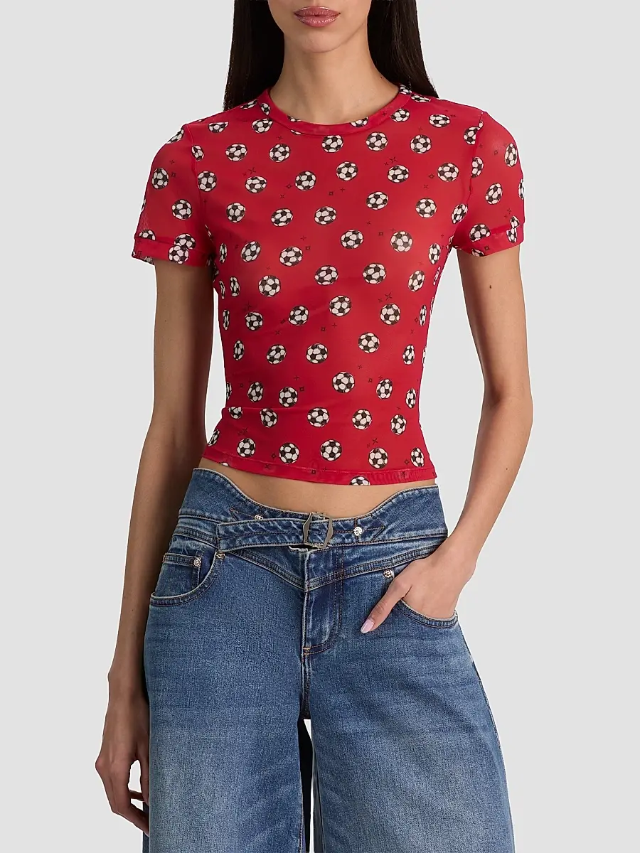 Alice + Olivia Women's Tess Soccer-Print T-Shirt | Thumbnail 4 Alice + Olivia Women's Tess Soccer-Print T-Shirt | Thumbnail 4