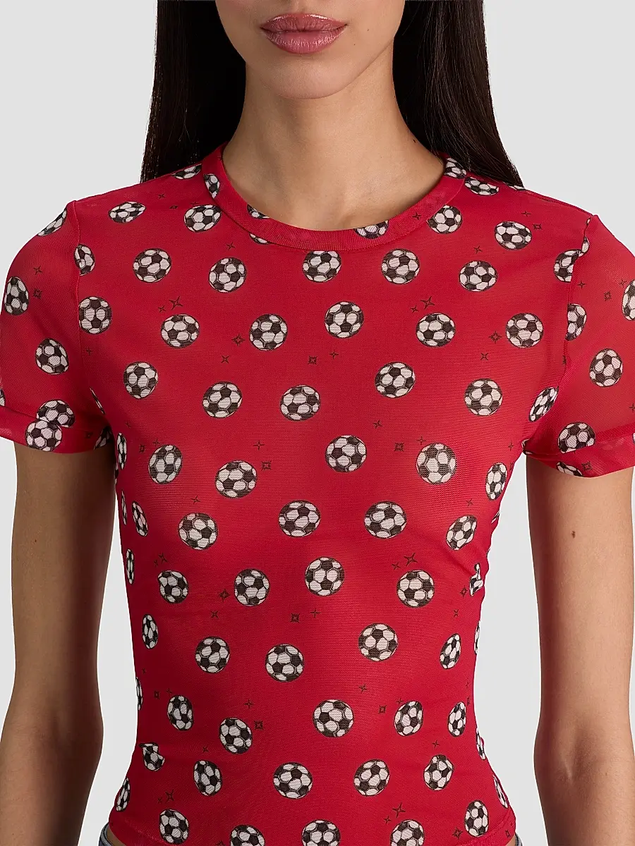 Alice + Olivia Women's Tess Soccer-Print T-Shirt | Thumbnail 5 Alice + Olivia Women's Tess Soccer-Print T-Shirt | Thumbnail 5