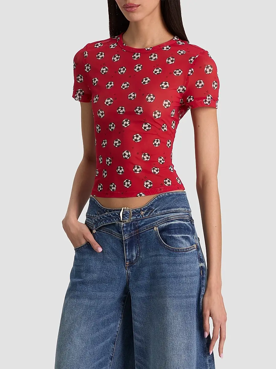 Alice + Olivia Women's Tess Soccer-Print T-Shirt | Thumbnail 6 Alice + Olivia Women's Tess Soccer-Print T-Shirt | Thumbnail 6