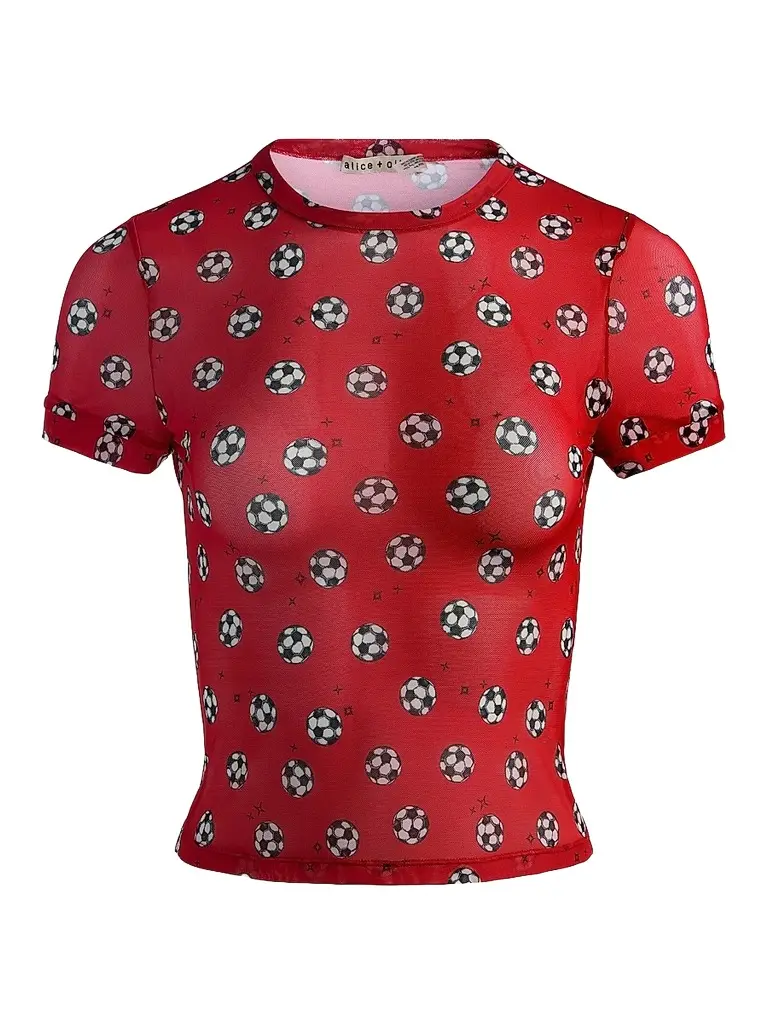 Alice + Olivia Women's Tess Soccer-Print T-Shirt - Gold Hibiscus - Size XL | Image 1 Alice + Olivia Women's Tess Soccer-Print T-Shirt - Gold Hibiscus - Size XL | Image 1
