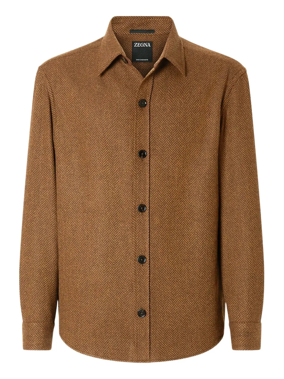 Zegna Men's Cashmere and Silk Overshirt - Dark Foliage