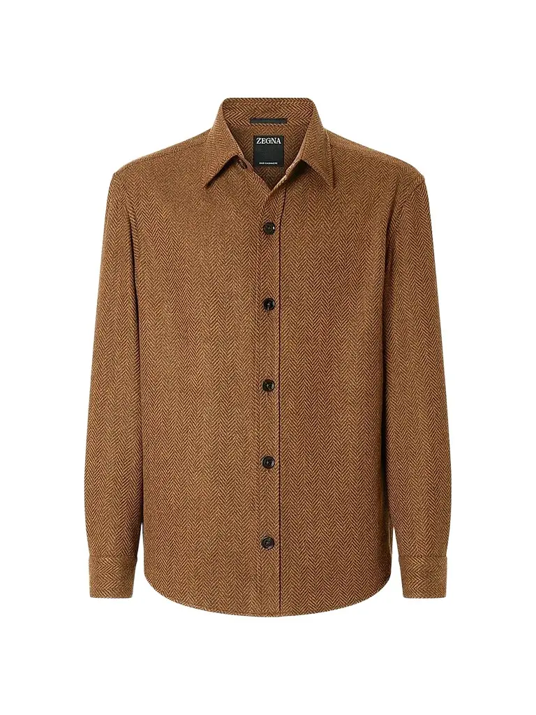 Zegna Men's Cashmere and Silk Overshirt - Dark Foliage