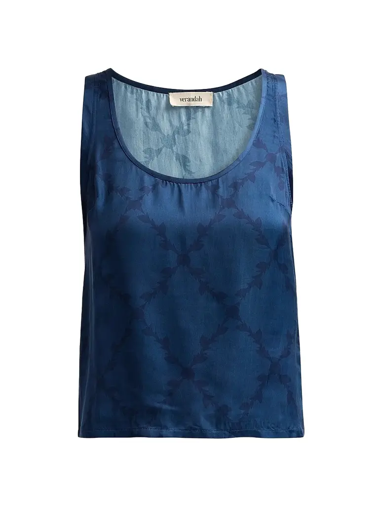VERANDAH Women's Ammama Argyle Satin Tank - Navy | Image 1 VERANDAH Women's Ammama Argyle Satin Tank - Navy | Image 1