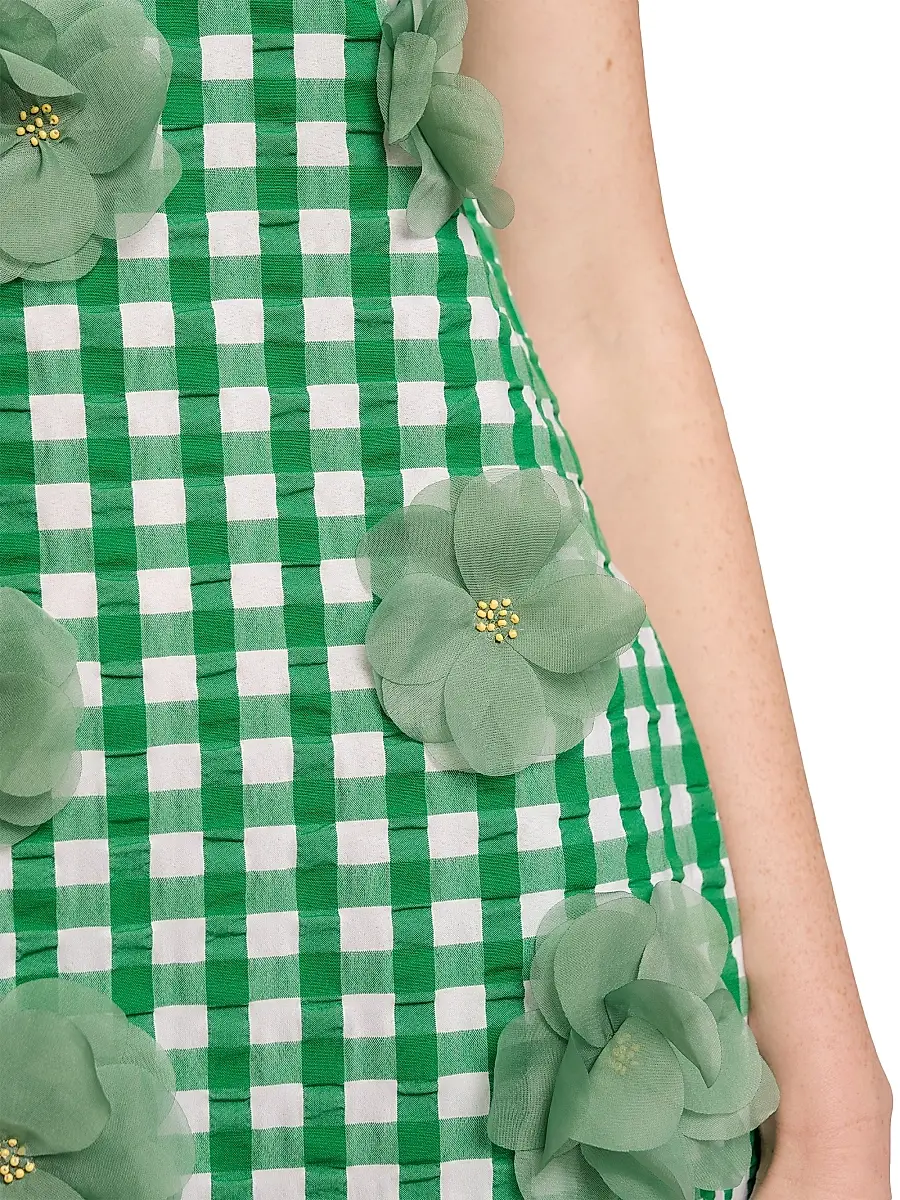 Frances Valentine Women's Origami 3D Floral Appliqué Gingham Midi-Dress | Thumbnail 4