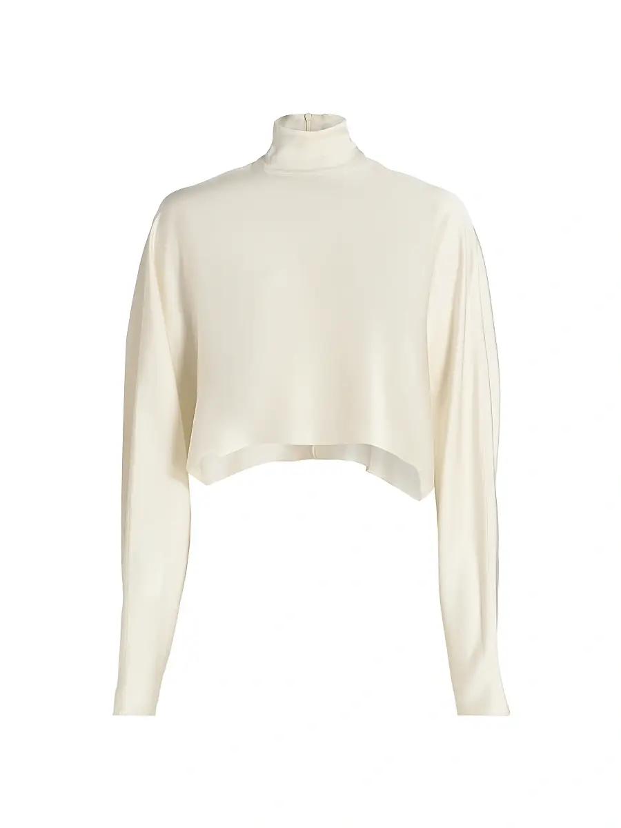 LAPOINTE Women's Satin Caftan Crop Top - Cream | Image 1 LAPOINTE Women's Satin Caftan Crop Top - Cream | Image 1