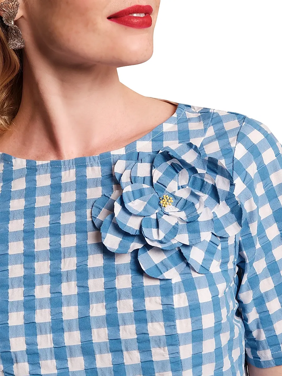 Frances Valentine Women's Michelle Floral Appliqué Gingham Midi-Dress | Thumbnail 3