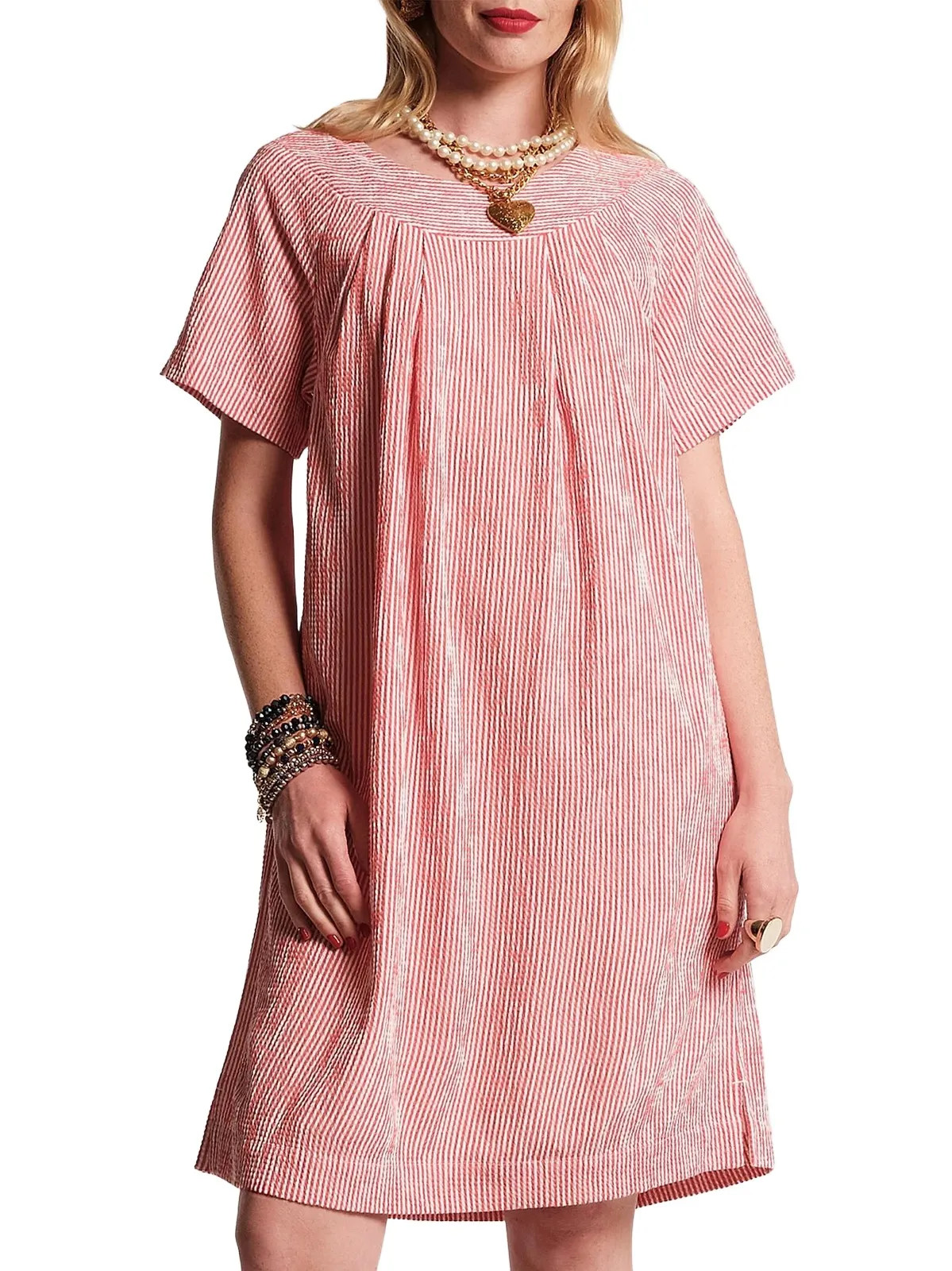 Frances Valentine Women's Easy Pleated Seersucker Dress