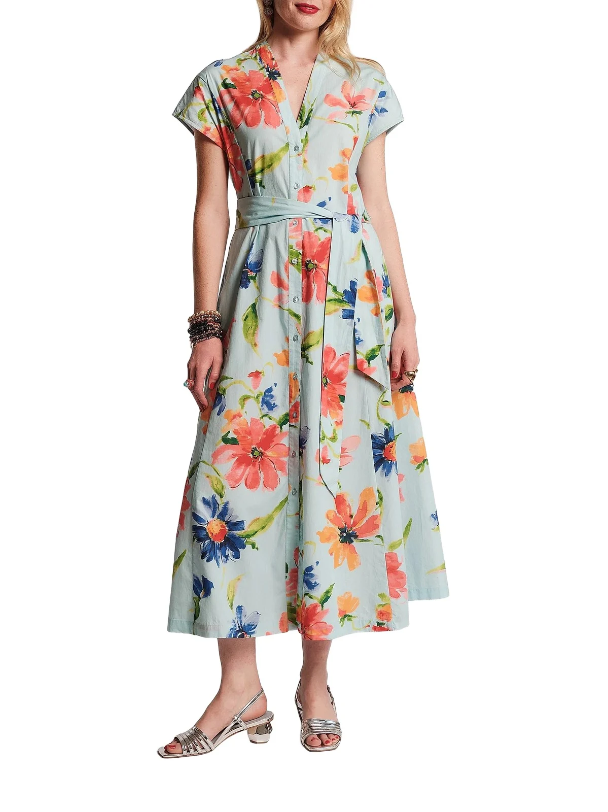 Women's Eve Floral Tie-Waist Midi-Shirtdress Women's Eve Floral Tie-Waist Midi-Shirtdress