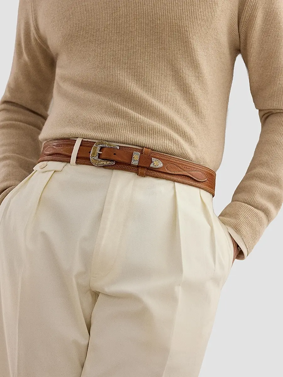 Ralph Lauren Purple Label Men's Topstitched Leather Belt | Thumbnail 2 Ralph Lauren Purple Label Men's Topstitched Leather Belt | Thumbnail 2