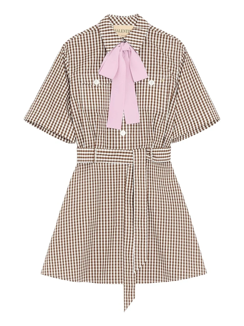 Valentino Women's Short Dress in Vichy Cotton - Chocolate Ivory