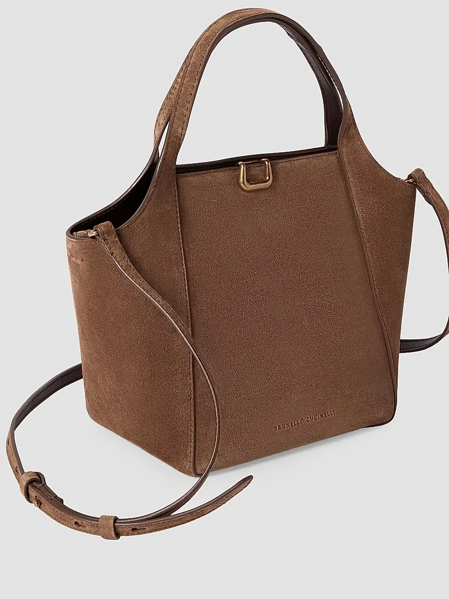 Brunello Cucinelli Women's Sartorial Small Bucket Bag in Suede - Caramel | Thumbnail 4 Brunello Cucinelli Women's Sartorial Small Bucket Bag in Suede - Caramel | Thumbnail 4