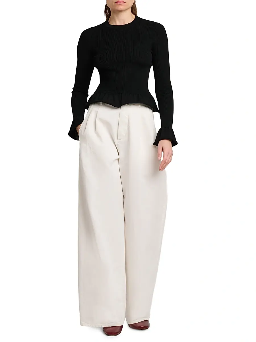 Jil Sander Women's Cotton Crease-Front Wide-Leg Trousers | Thumbnail 2