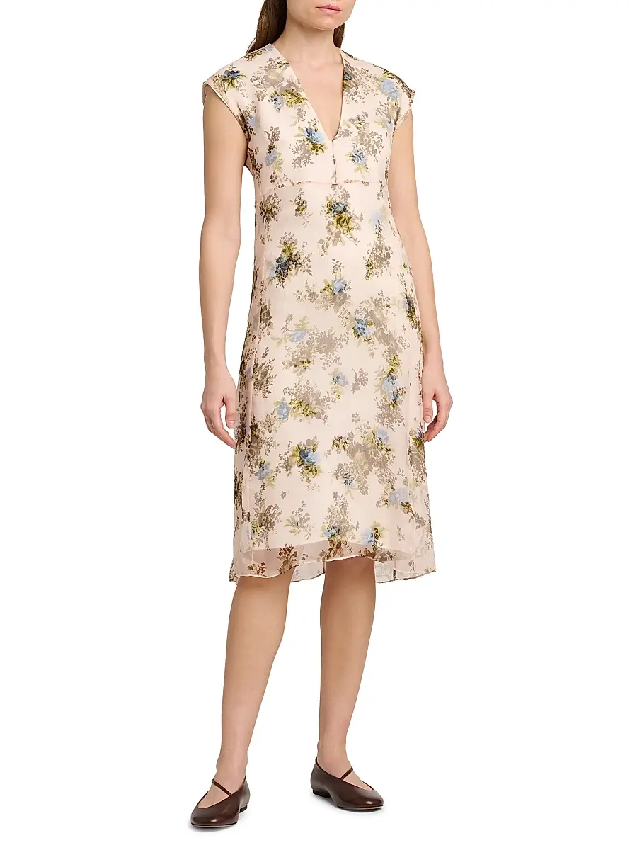 Jil Sander Women's Floral Silk Crepe Dress | Thumbnail 3