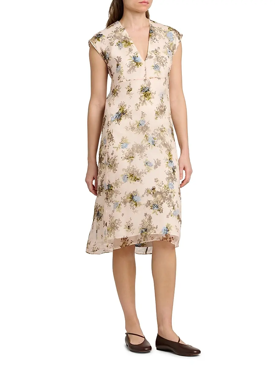 Jil Sander Women's Floral Silk Crepe Dress | Thumbnail 4
