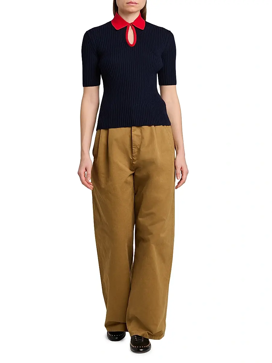 Jil Sander Women's Rib-Knit Wool Polo Shirt | Thumbnail 2