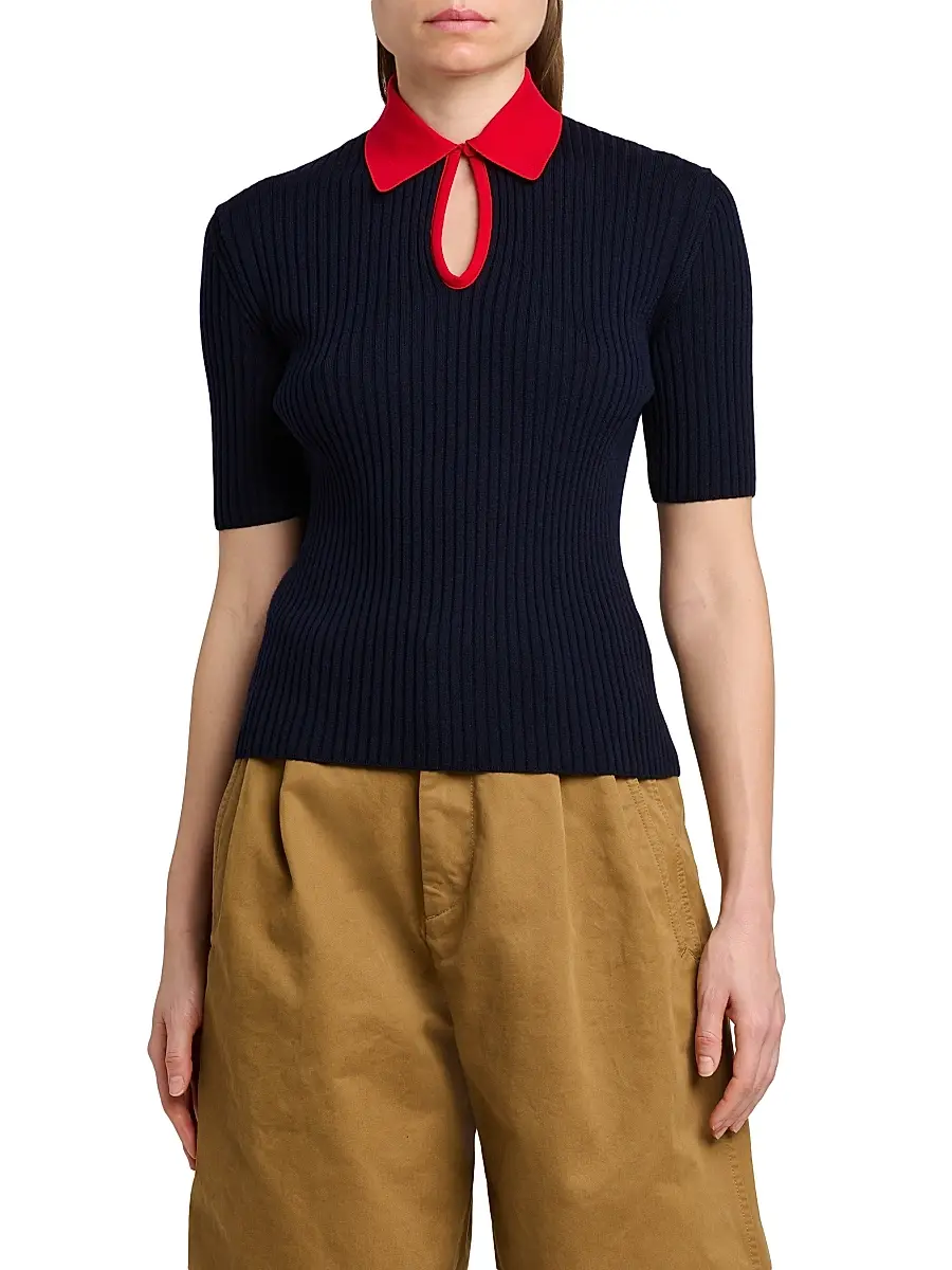 Jil Sander Women's Rib-Knit Wool Polo Shirt | Thumbnail 3