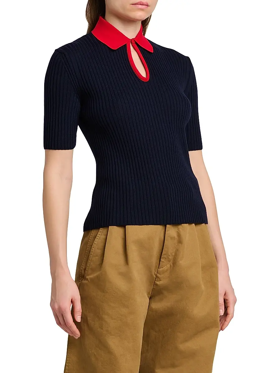 Jil Sander Women's Rib-Knit Wool Polo Shirt | Thumbnail 4