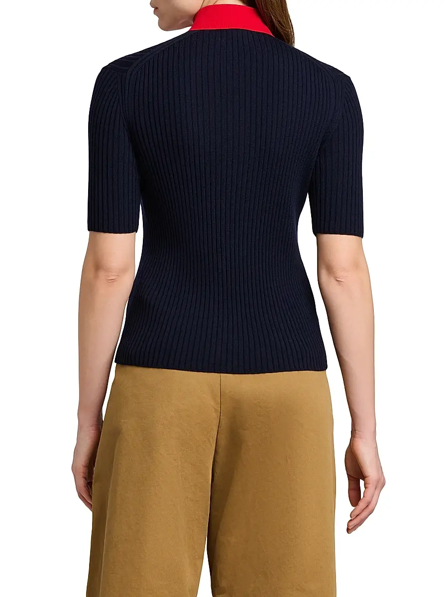 Jil Sander Women's Rib-Knit Wool Polo Shirt | Thumbnail 5