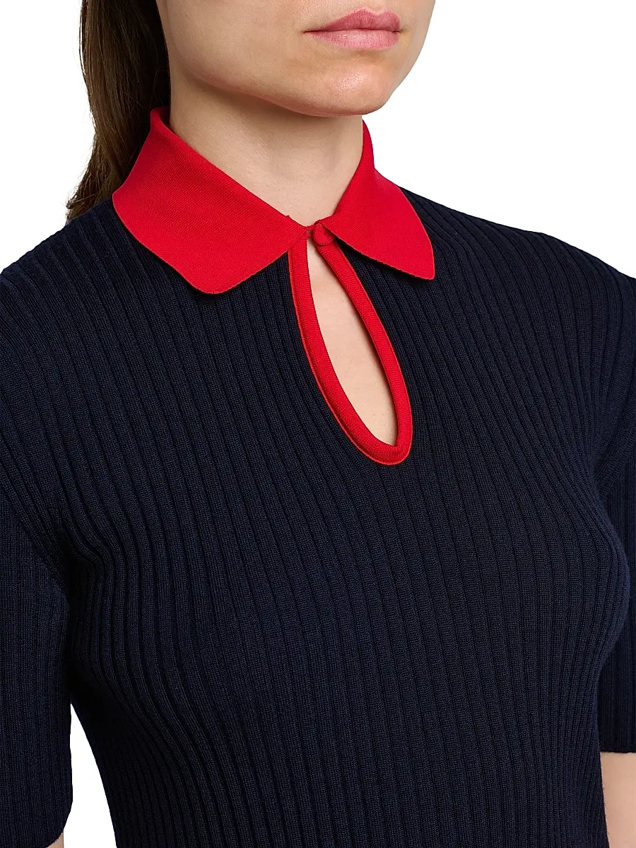 Jil Sander Women's Rib-Knit Wool Polo Shirt | Thumbnail 6