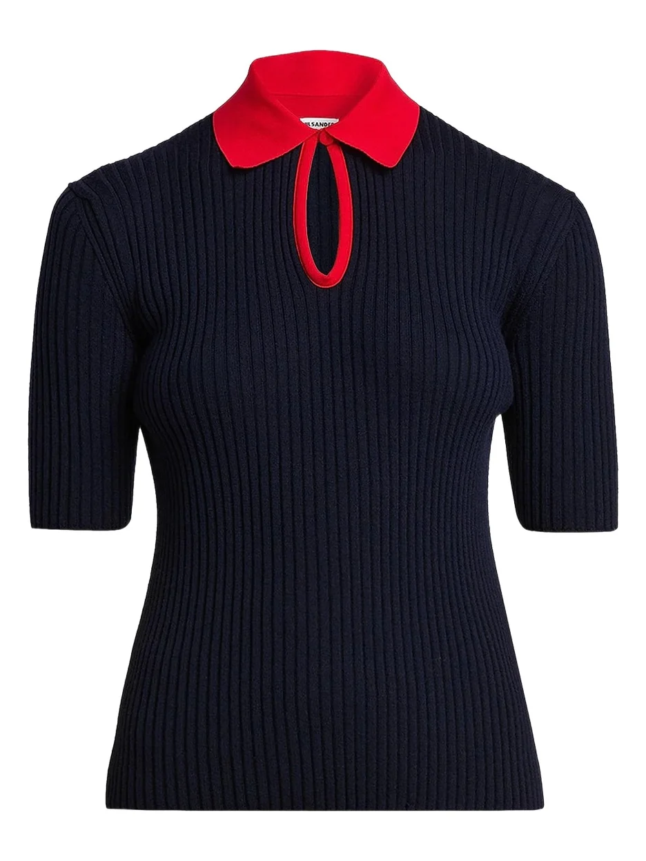 Women's Rib-Knit Wool Polo Shirt Women's Rib-Knit Wool Polo Shirt
