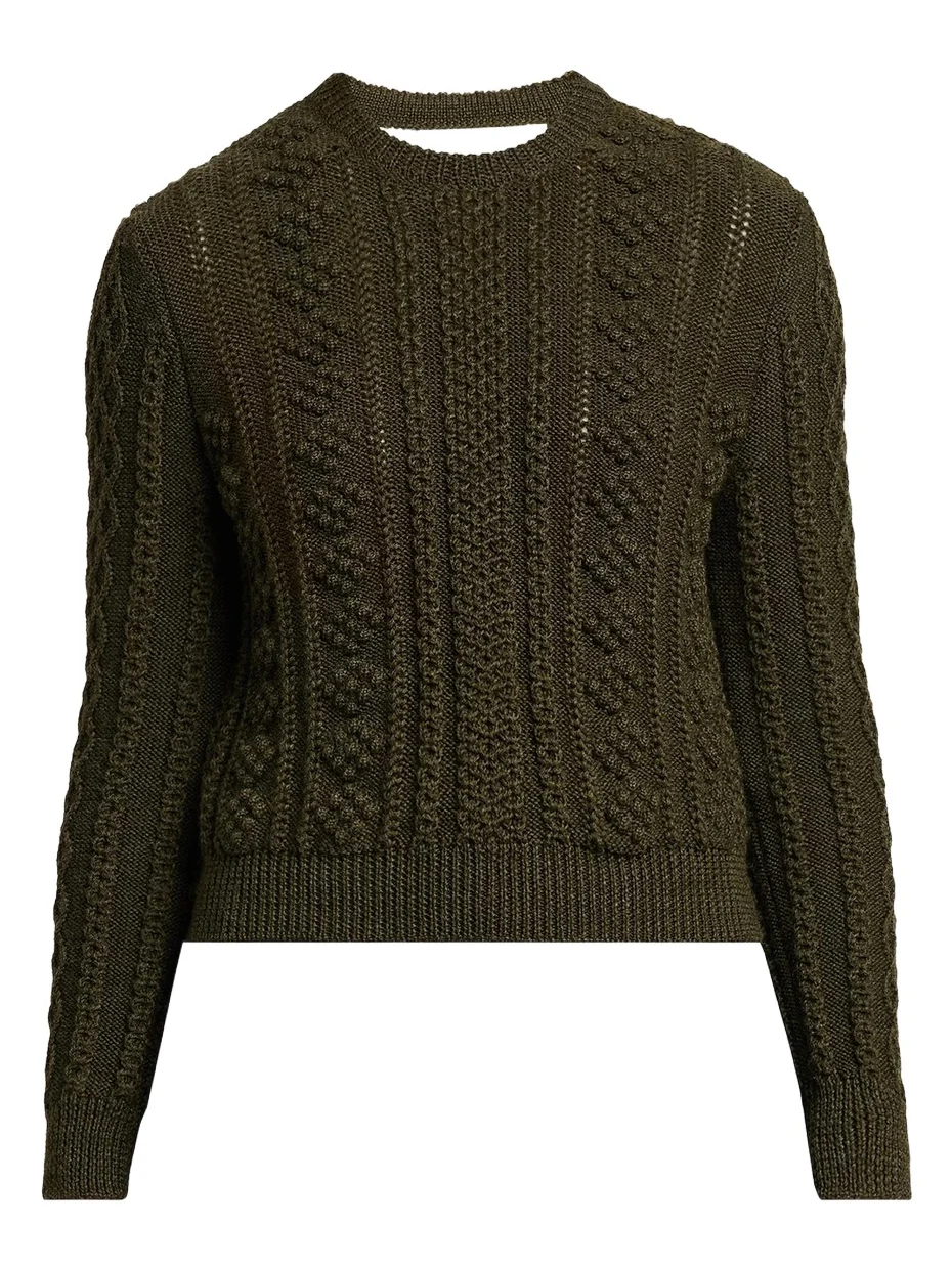 Women's Textured Wool Back-Cutout Crewneck Sweater Women's Textured Wool Back-Cutout Crewneck Sweater