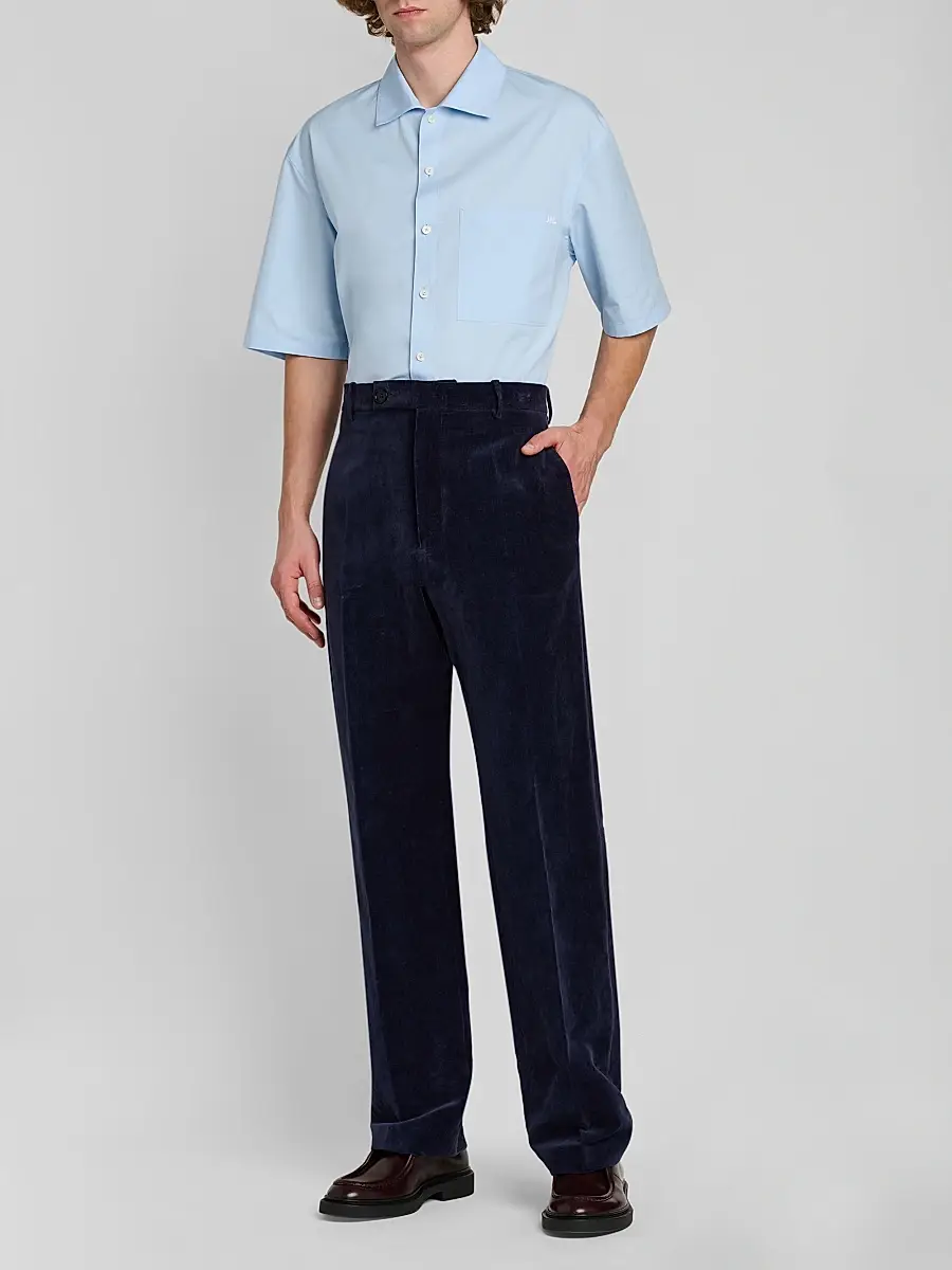 Jil Sander Men's Embroidered Logo Cotton Poplin Short-Sleeve Button-Front Shirt | Thumbnail 2 Jil Sander Men's Embroidered Logo Cotton Poplin Short-Sleeve Button-Front Shirt | Thumbnail 2