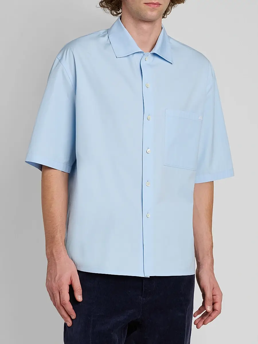 Jil Sander Men's Embroidered Logo Cotton Poplin Short-Sleeve Button-Front Shirt | Thumbnail 4 Jil Sander Men's Embroidered Logo Cotton Poplin Short-Sleeve Button-Front Shirt | Thumbnail 4