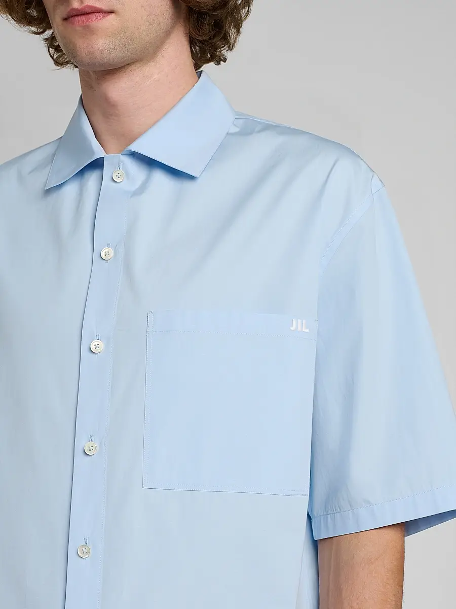 Jil Sander Men's Embroidered Logo Cotton Poplin Short-Sleeve Button-Front Shirt | Thumbnail 5 Jil Sander Men's Embroidered Logo Cotton Poplin Short-Sleeve Button-Front Shirt | Thumbnail 5