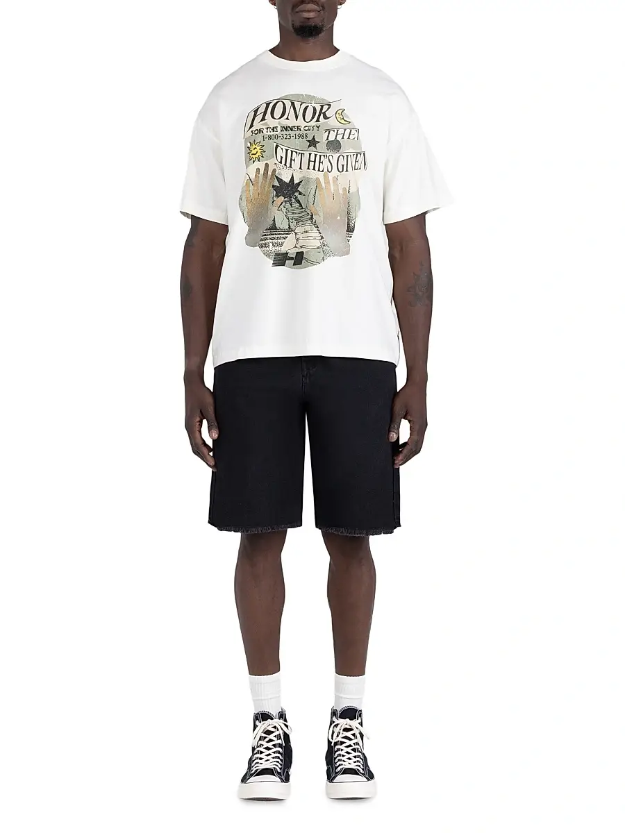 Honor The Gift Men's Fringe-Hem Cotton-Blend Drawstring Shorts | Thumbnail 2 Honor The Gift Men's Fringe-Hem Cotton-Blend Drawstring Shorts | Thumbnail 2