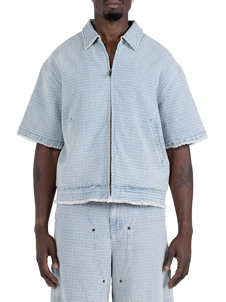 Honor The Gift Men's Drop Shoulder Cotton Denim Shirt - Light Indigo - Size XXL | Image 1 Honor The Gift Men's Drop Shoulder Cotton Denim Shirt - Light Indigo - Size XXL | Image 1
