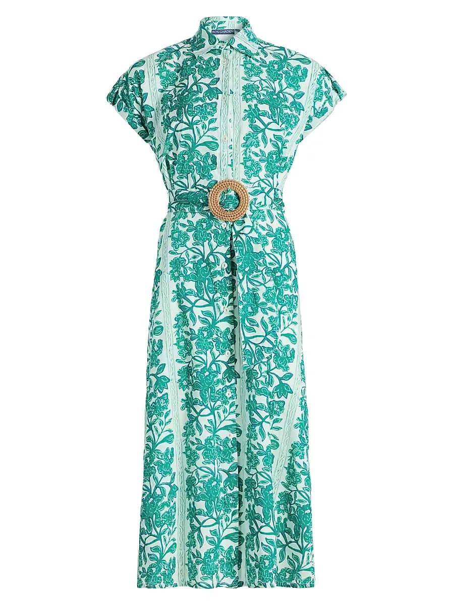 Ro's Garden Women's Catherine Floral Cotton Midi-Dress - Green Serendipia - Size XL | Image 1 Ro's Garden Women's Catherine Floral Cotton Midi-Dress - Green Serendipia - Size XL | Image 1