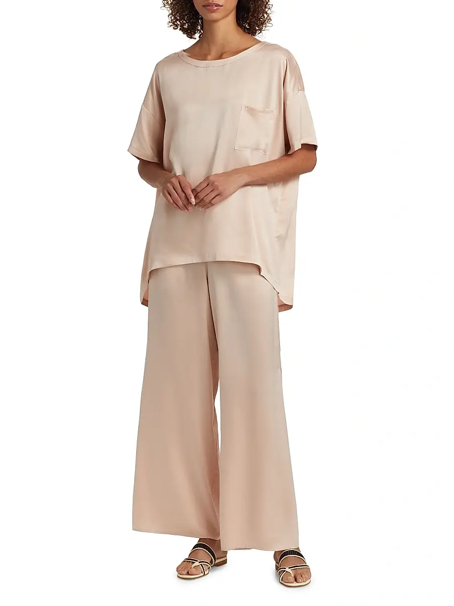 Lunya Women's Washable Silk T-Shirt & Pants Pajamas - Delicate Pink | Thumbnail 2 Lunya Women's Washable Silk T-Shirt & Pants Pajamas - Delicate Pink | Thumbnail 2