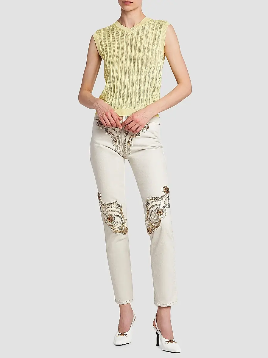 Versace Women's La Vacanza Mesh Rib-Knit Sweater Vest | Thumbnail 2 Versace Women's La Vacanza Mesh Rib-Knit Sweater Vest | Thumbnail 2