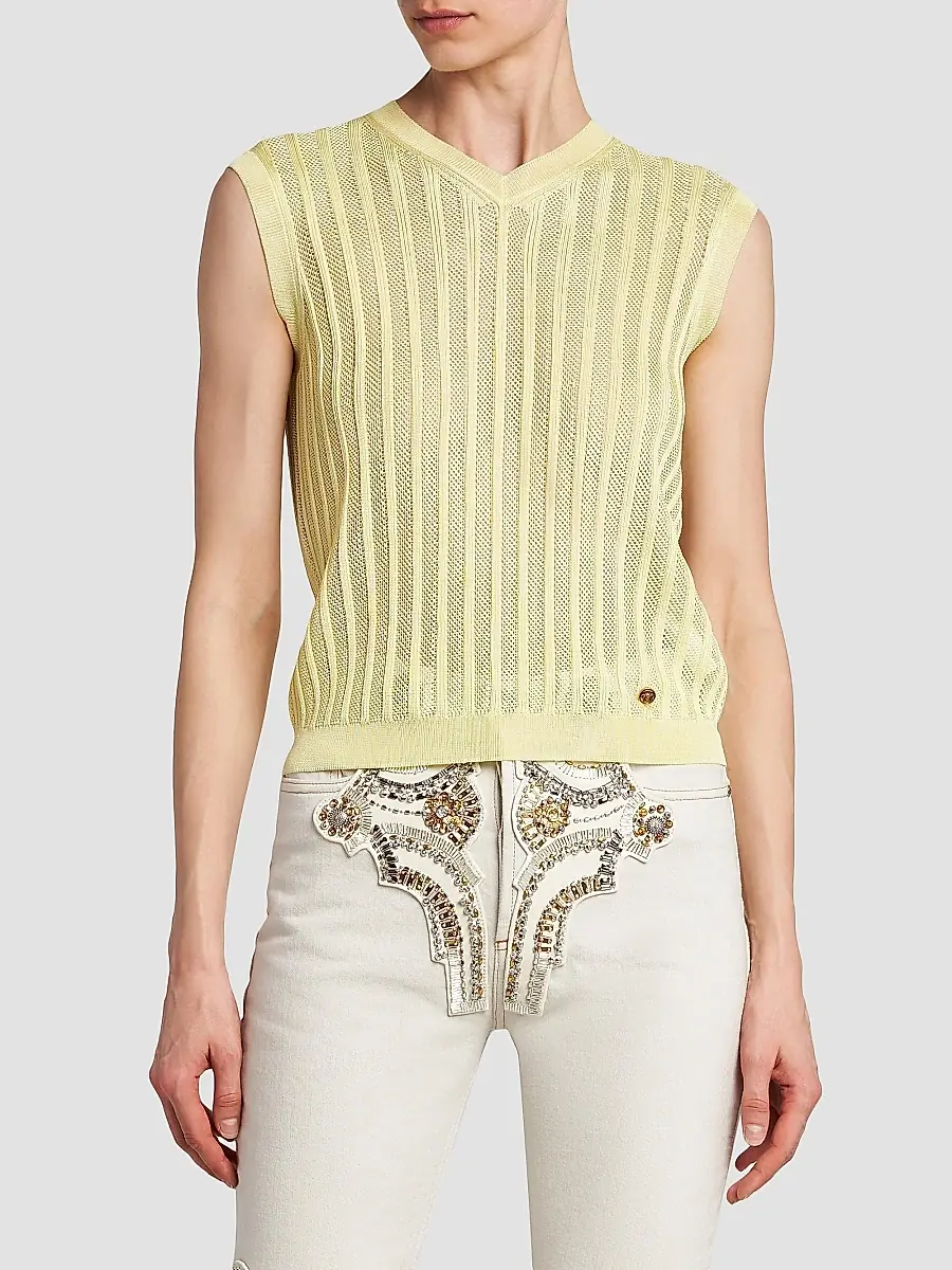 Versace Women's La Vacanza Mesh Rib-Knit Sweater Vest | Thumbnail 3 Versace Women's La Vacanza Mesh Rib-Knit Sweater Vest | Thumbnail 3
