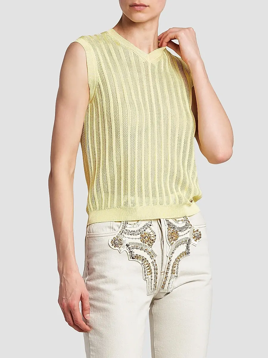 Versace Women's La Vacanza Mesh Rib-Knit Sweater Vest | Thumbnail 4 Versace Women's La Vacanza Mesh Rib-Knit Sweater Vest | Thumbnail 4