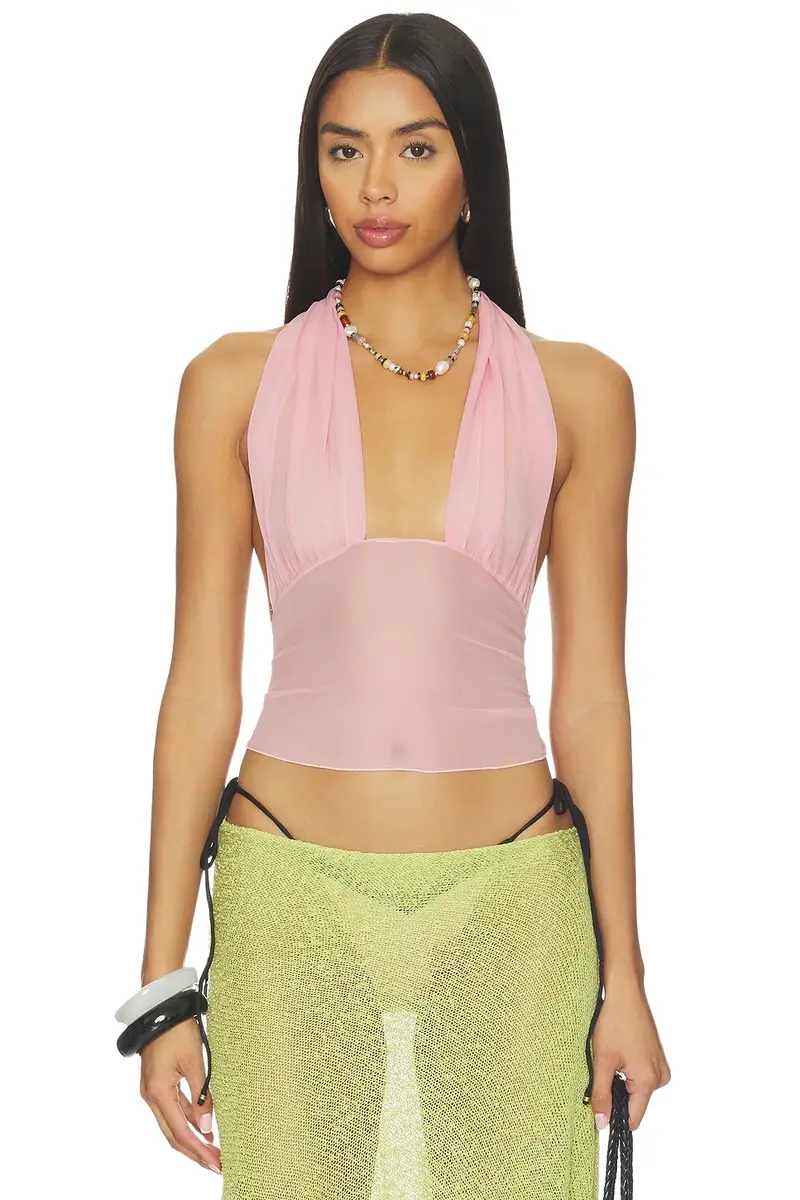 Indah Gisela Solid Gathered Tie-back Halter Top
